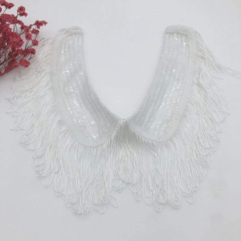 

Personality Glitter Sequins Beading Fake Collar Choker Necklace Dickey Long Fringed Tassels Half Shirt Shawl Mini Poncho