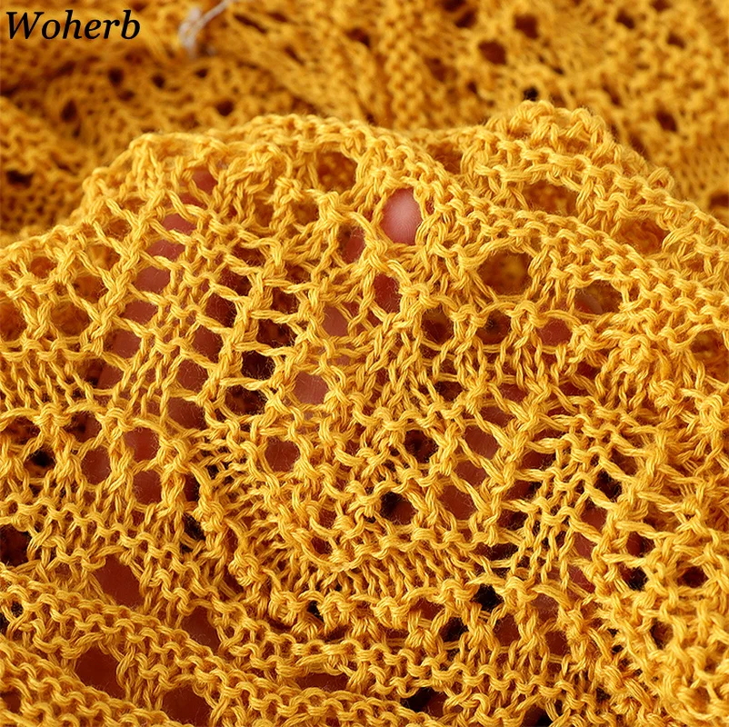 Свитер женский Woherb тонкий свободный короткий с V-образным вырезом вязаный