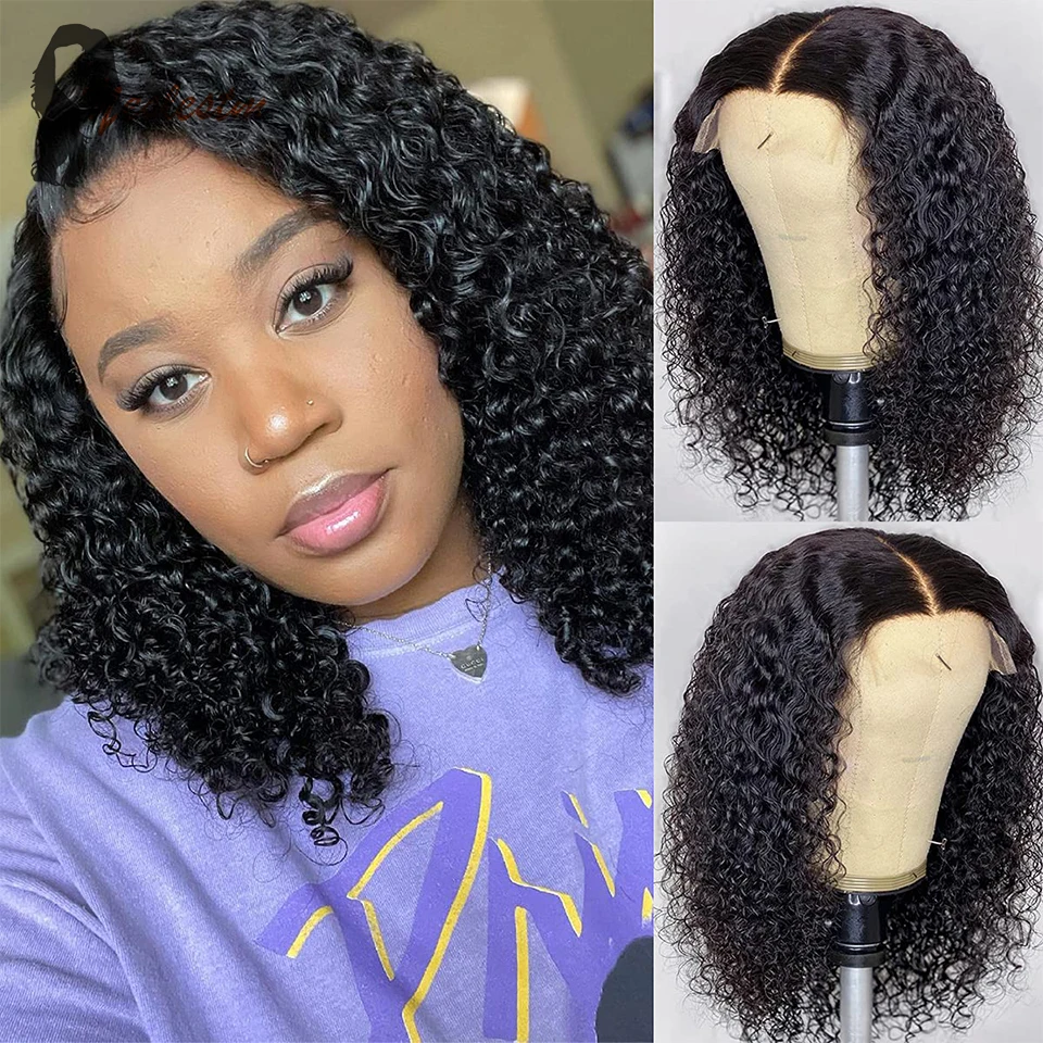 

Yeslestm Short Bob Wigs 4x4 Lace Closure Wigs Brazilian Curly Wave For Black Women 150% Density Pre Plucked Natural Hairline