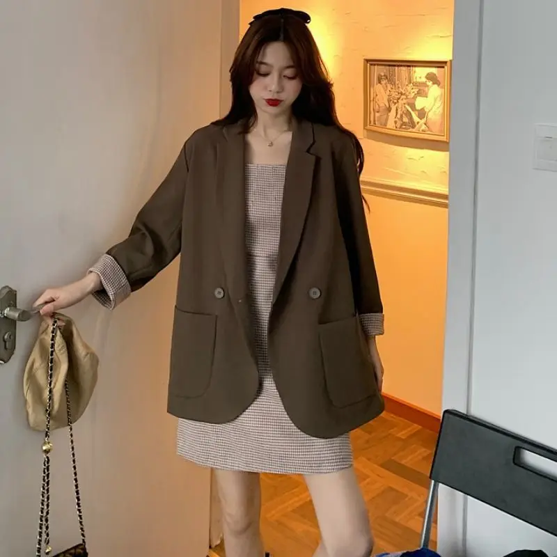 

2021 Brown Coat Suit Veste Femme Casual Small Suit Coat Women's Spring And Autumn Korean Loose And Versatile British Top