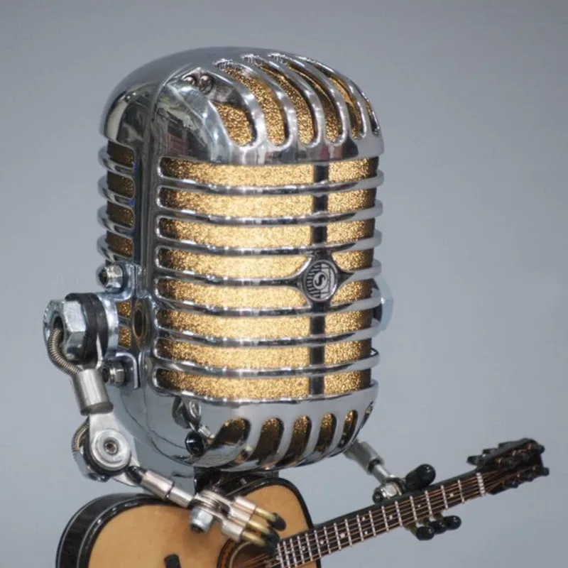 L&aacute;mpara Robot de micr&oacute;fono de Metal Vintage, atenuador t&aacute;ctil, l&aacute;mpara LED de mesa para guitarra, l&aacute;mpara de luz Solar de escritorio-2