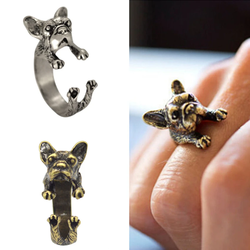 Кольца Kinitial в виде Мопсов, кольцо с французским бульдогом Регулируемые кольца для женщин, милые владельцы собак, бижутерия, модные украшени...
