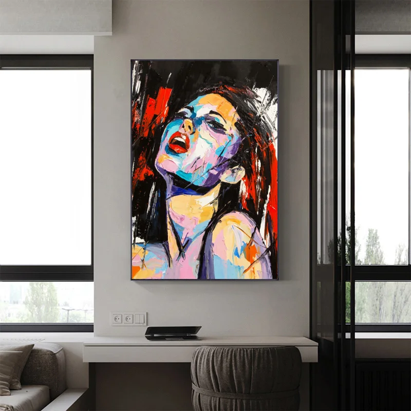 Абстрактная Мода сексуальная девушка губы Нож искусство картина маслом печатная