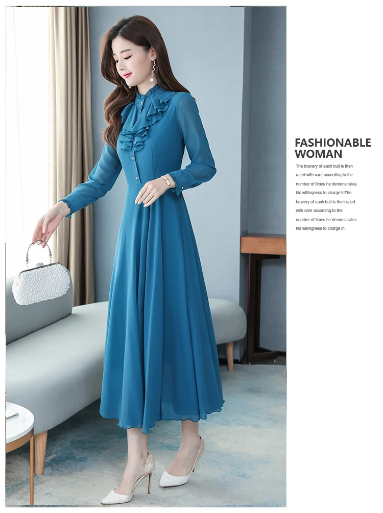 Винтажные однотонные шифоновые женские платья макси, Осень-зима, 3XL размера плюс, платье с длинным рукавом, элегантные женские облегающие вечерние платья