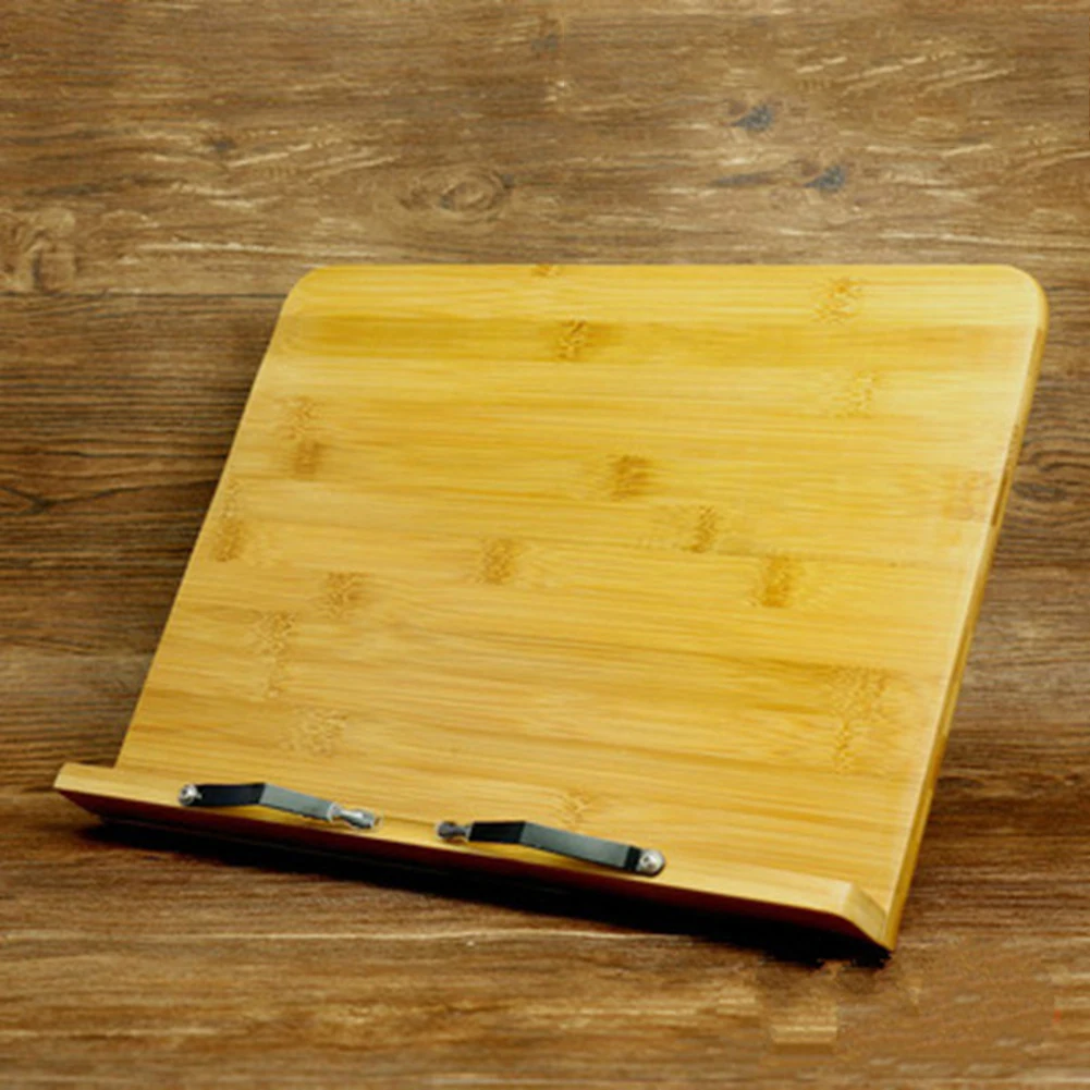 

Adjustable Book Holder Elegant Kitchen Tablet Study Room Backing Reading Rest Foldable Cookbook Stand Cook Natural Bamboo Home