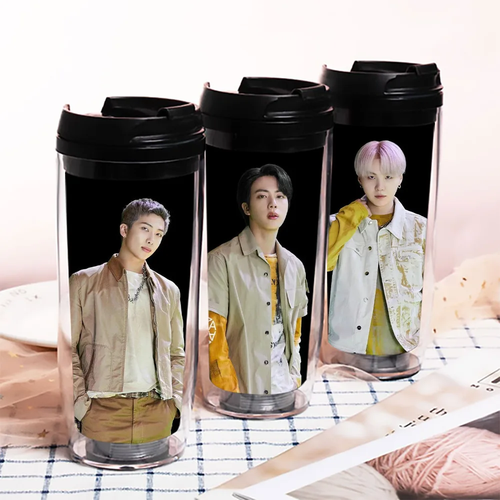 

Kpop Bangtan Boys Photo Printed Travel Coffee Cups and Mugs Kawaii Double Wall Insulated Water Bottles Kitchen Drinkware Items