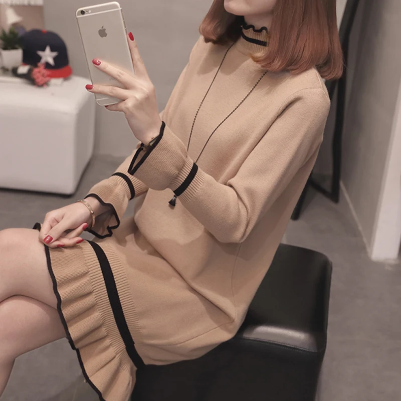 Женский свитер средней длины новинка 2019 Осеннее и зимнее вязаное платье выше