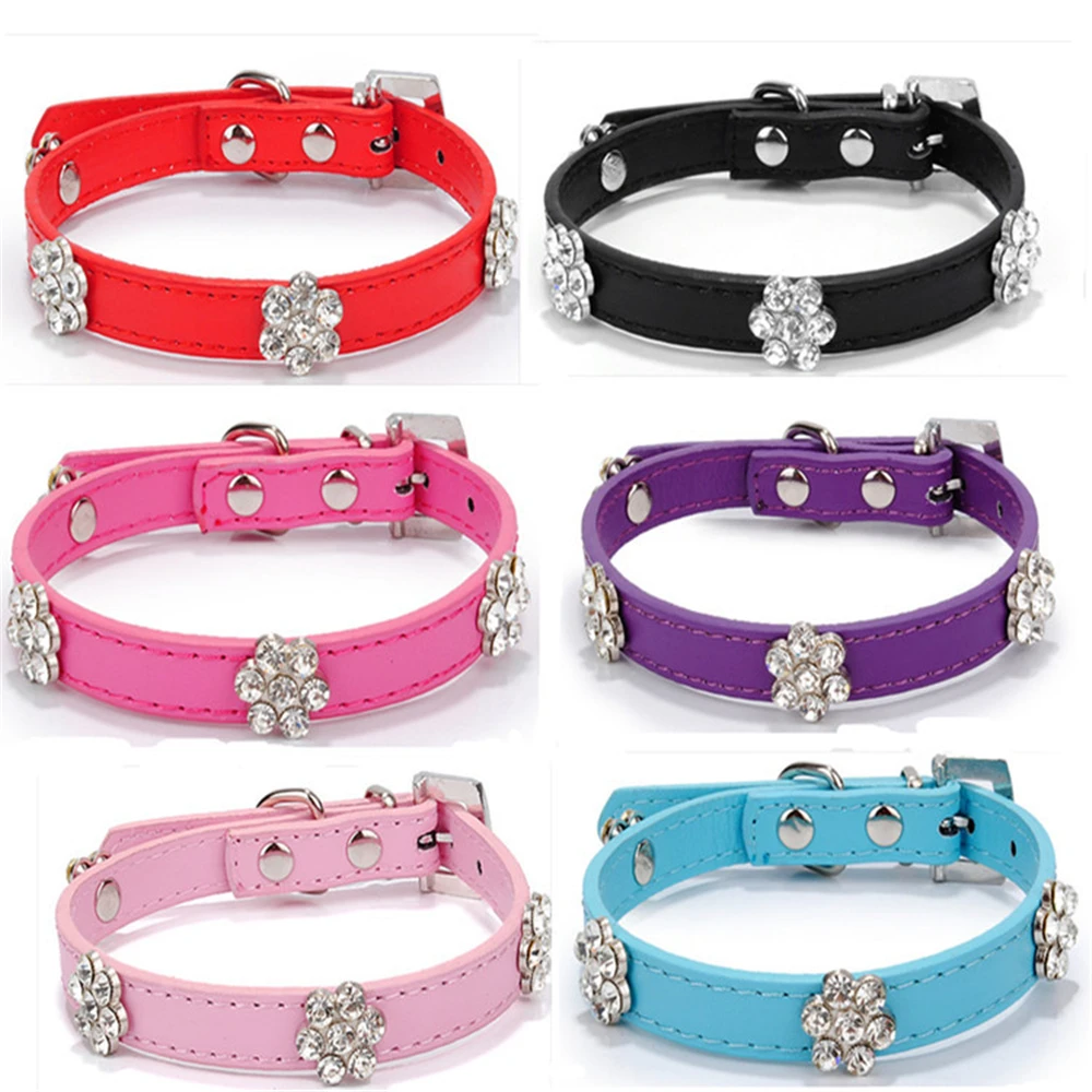 

Plum Cat Collar Kitten pet Rhinestone PU Leather Neck Strap for Small Middle Large Teddy Labrador Gold Hair Kitten