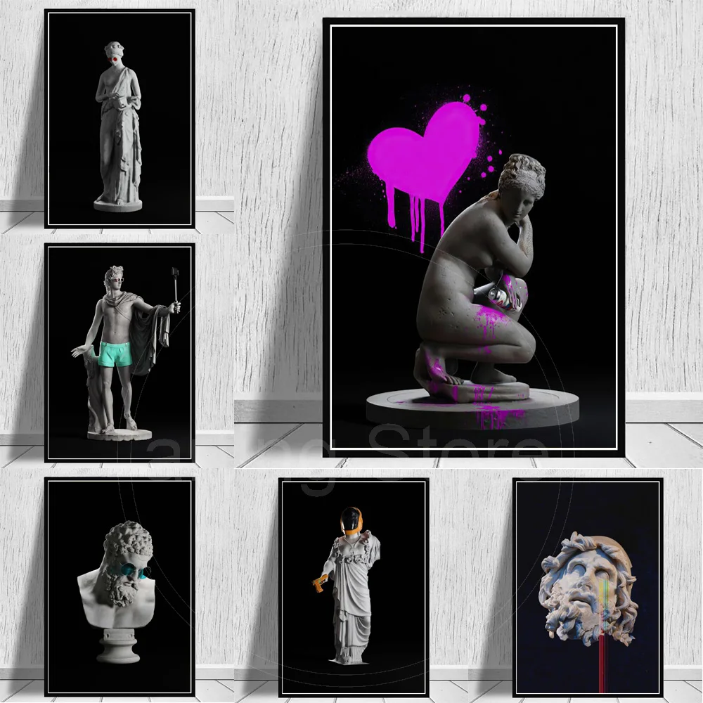 Черный Аполлон, забавная скульптура, постер, картина, искусство на холсте, принты, статуя, настенные картины для гостиной, Декор