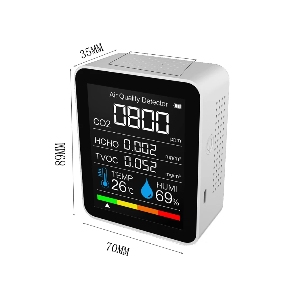 

5 in 1 CO2 Meter Digital Temperature Humidity Sensor Tester Air Quality Monitor Carbon Dioxide Formaldehyde HCHO Detector