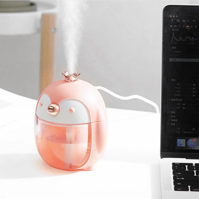 

Portable Ultrasonic Humidifier Cute Pet Penguin 300ML Air Aroma Essential Oil Diffuser with Color Night Lamp Built-In