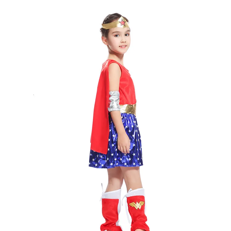 Новый роскошный костюм Чудо девушки для детей супергероев Хэллоуина