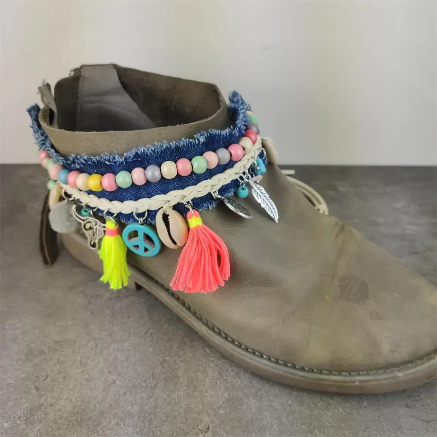 Женские джинсы ручной работы в стиле бохо ремешок на щиколотку для обуви ремень с