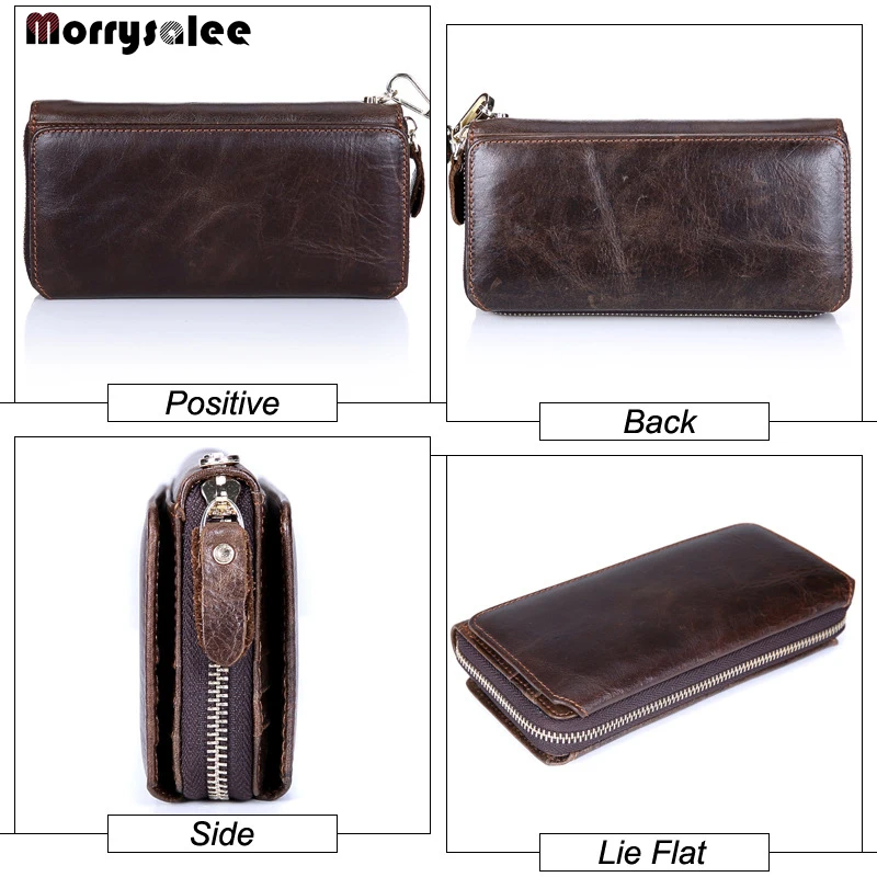 Men's Long Zip Wallet Leather Men's Bags Multi-card Mobile Phone Bag Business Clutch Multi-function The First Layer of Leather