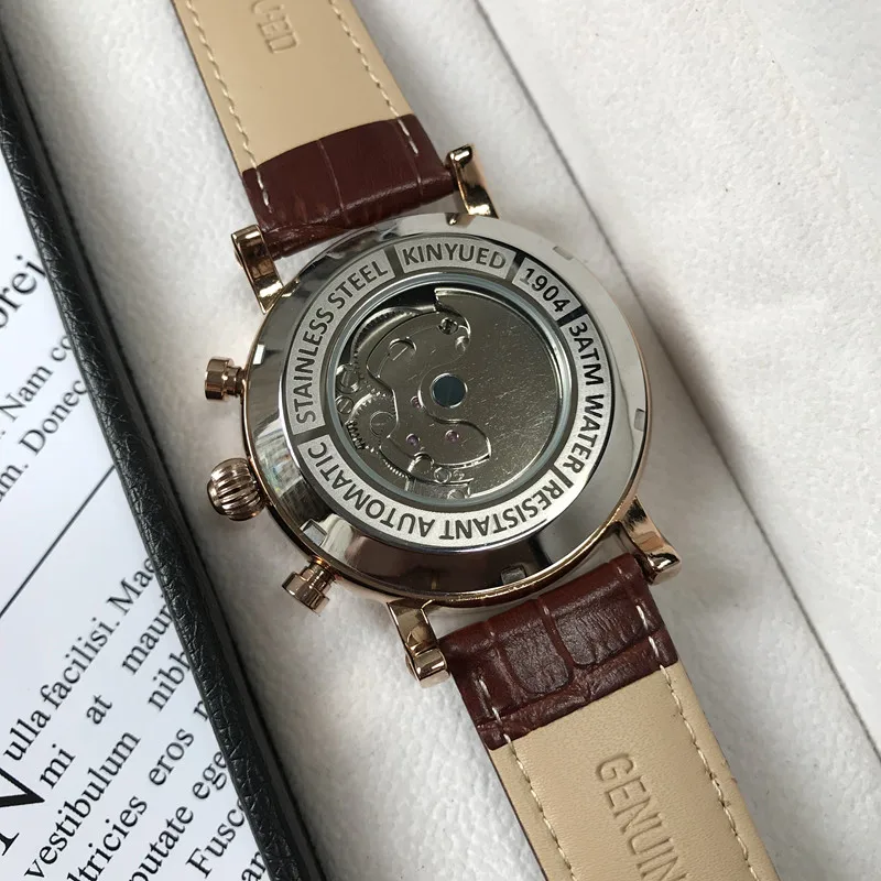 Автоматические часы KINYUED мужские водонепроницаемые механические Sun Moon Phase Tourbillon |