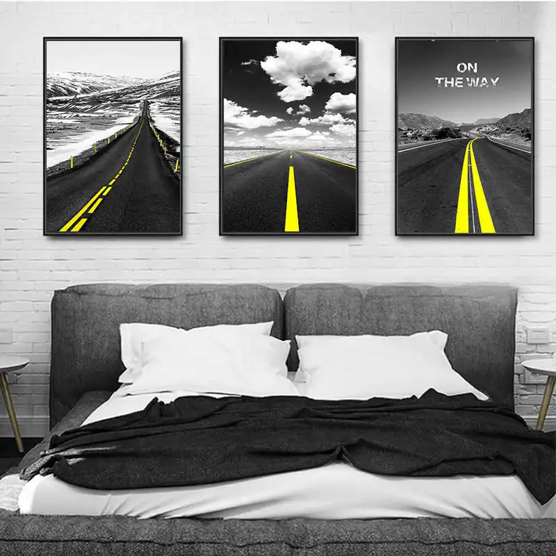 Скандинавская декорация пейзаж гора и дорога холст настенный постер