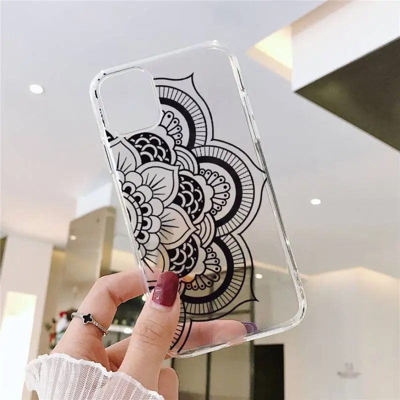 

Mandala Lace Flower Phone Case Clear Transparent for iPhone 11 12 mini pro XS MAX 8 7 6 6S Plus X 5S SE XR 2020