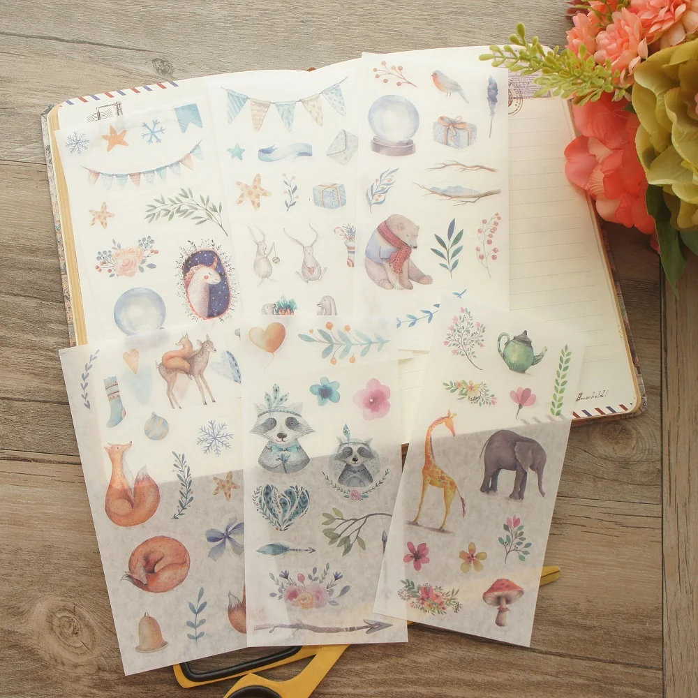 6 листов бумажные стикеры для скрапбукинга Зоопарк|Наклейки| |