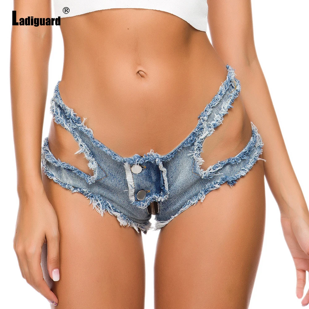 Ladiguard 2021 Sexy Hollow Out denim shorts Women Fashion Zipper Short Jeans Splice Button Panties Ladies Summer Ripped hotpants