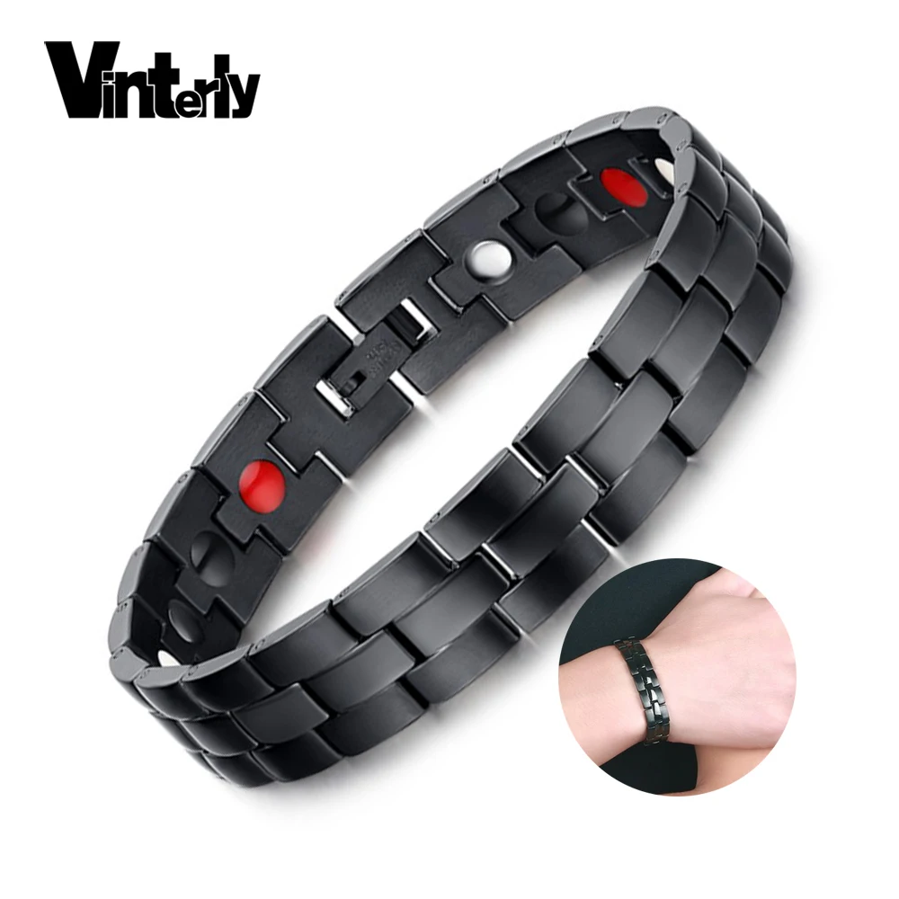 

Vinterly Black Magnetic Bracelets for Men Health Energy Germanium Bracelet Men Hand Chain Stainless Steel Magnetic Bracelet Male