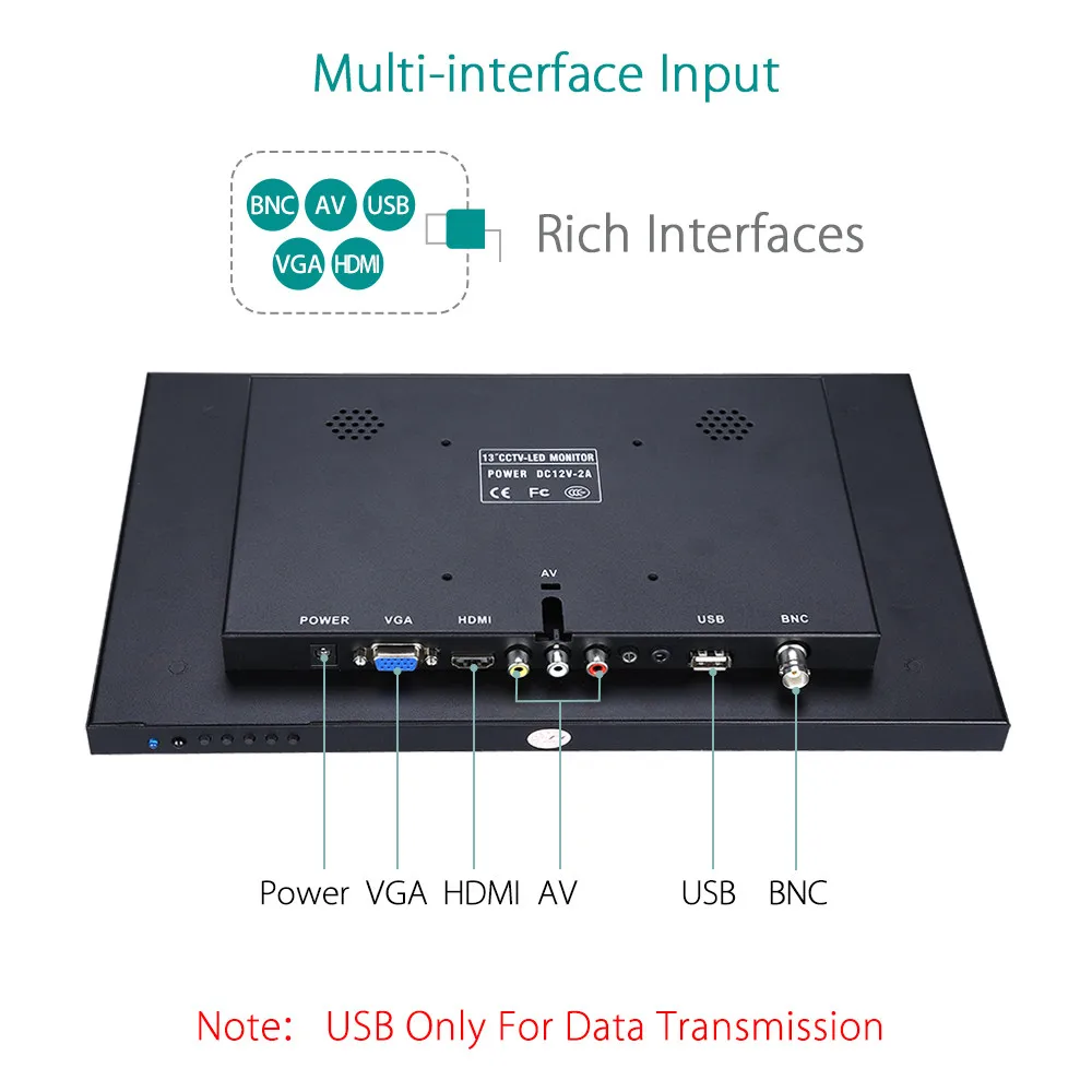 Eyoyo 13 &quotEM13A IPS HDMI BNC CCTV монитор FHD 1080P ЖК-экран с VGA AV USB динамиком для DVD DVR ПК ноутбука
