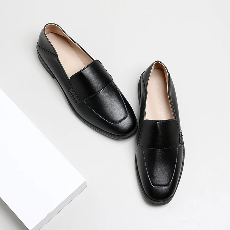 Квадратный носок туфли оксфорды Женская обувь на плоской подошве однотонные 2