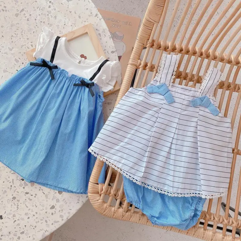 

Korean 2021Baby Dress Summer New Girls Fashion Infant Bowknots Dresses Shorts Cotton Children Kids Clothing Princess Sweet Dress