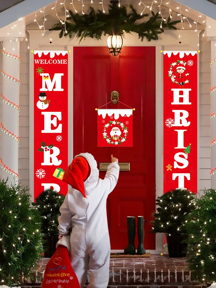 

Рождественская дверь, рождественские украшения для окон, баннер Санта-Клаус, Рождественское украшение для дома, новогодний домашний декор