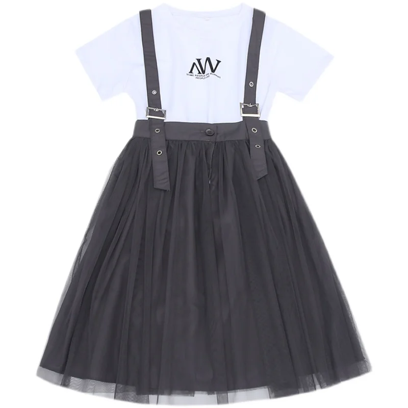 Сетчатая модная корейская детская одежда знаменитостей Новинка Лето 2021 платье