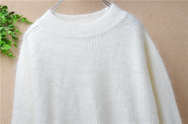 Женский кашемировый свитер ручной вязки с длинными рукавами и большими