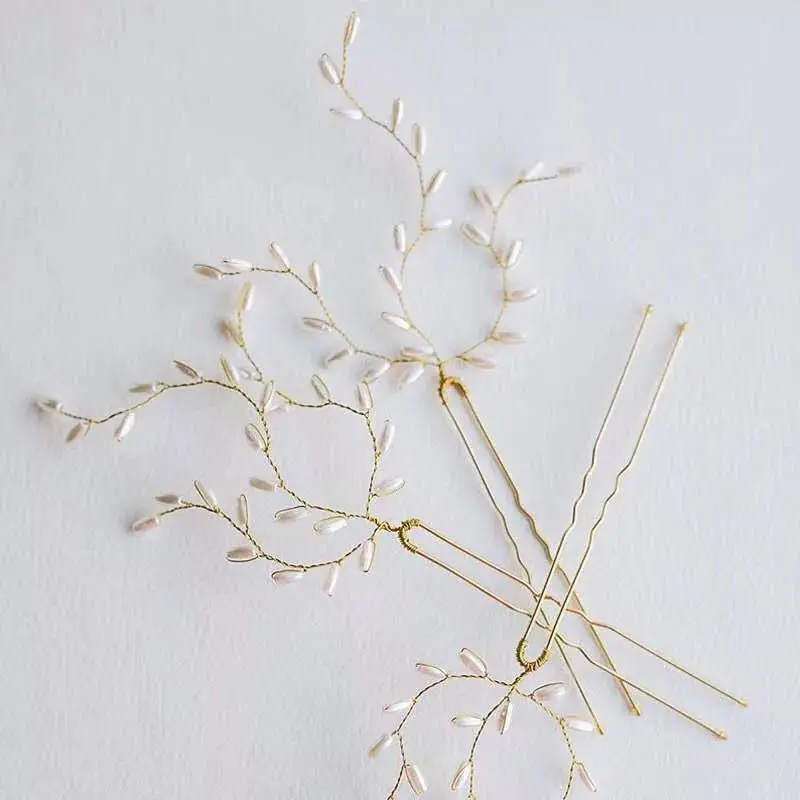 3 шт./лот золотые свадебные шпильки для волос с жемчугом заколка невесты ручной