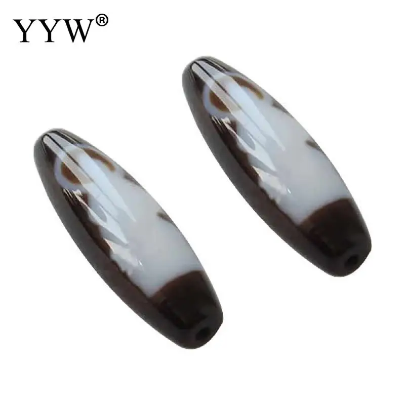 

Size 12x38mm Sold By PC guangyin Grade A Natural Tibetan Agates Dzi Beads Oval Mahakala Two Tone Hole 2mm For Jewelry Making