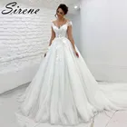 Бальное платье принцессы, свадебное платье 2022, v-образный вырез, Кружевная аппликация, рукава-крылышки, свадебное платье с пуговицами сзади, мягкое женское платье