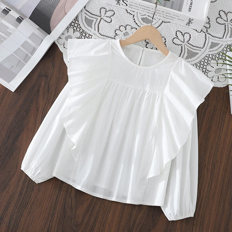 

Clothes for Teenagers School Shirts for Girl Lace Blouses Kids White Long Sleeve Spring Children Clothing 5 6 7 8 10 12 14 years