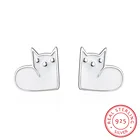 Серьги в виде кошек из серебра 925 пробы с белой черной эмалью