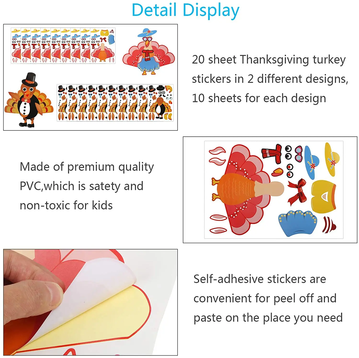 METABLE 20 sheet Make-A-Turkey Stickers Thanksgiving DIY Sticker for Kids Party Favors Autumn Fall Harvest Crafts(2 Designs) | Дом и сад