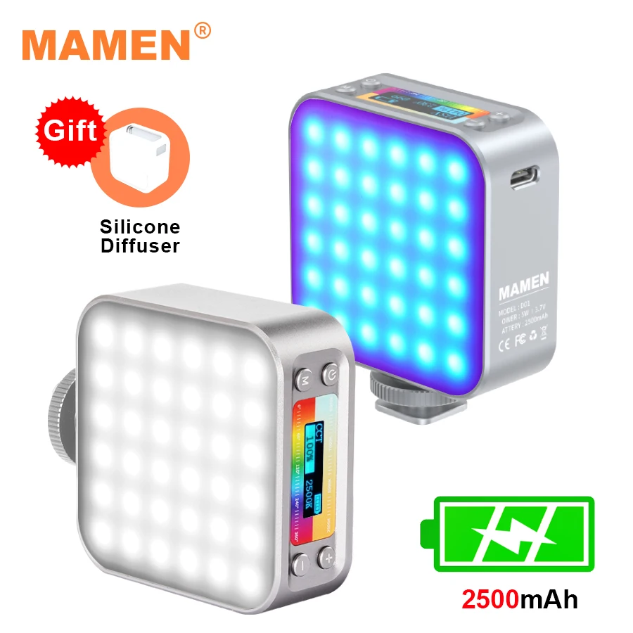 Светодиодсветильник RGB лампа MAMEN D01 2500 мАч CRI 96 + 9000K|Фотографическое освещение| |