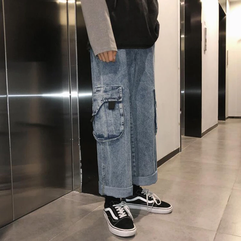 

Spring New Jeans Men's Loose Fitting Straight Overalls Casual Versatile Student Wide Leg Casual Pants