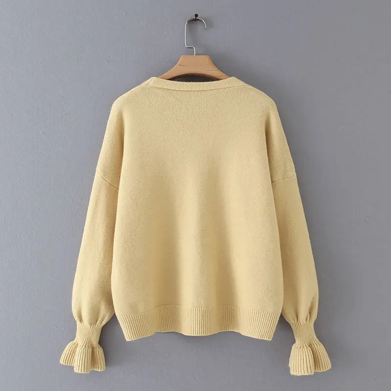 Новый осенний женский однотонный вязаный свитер с v-образным вырезом Женский