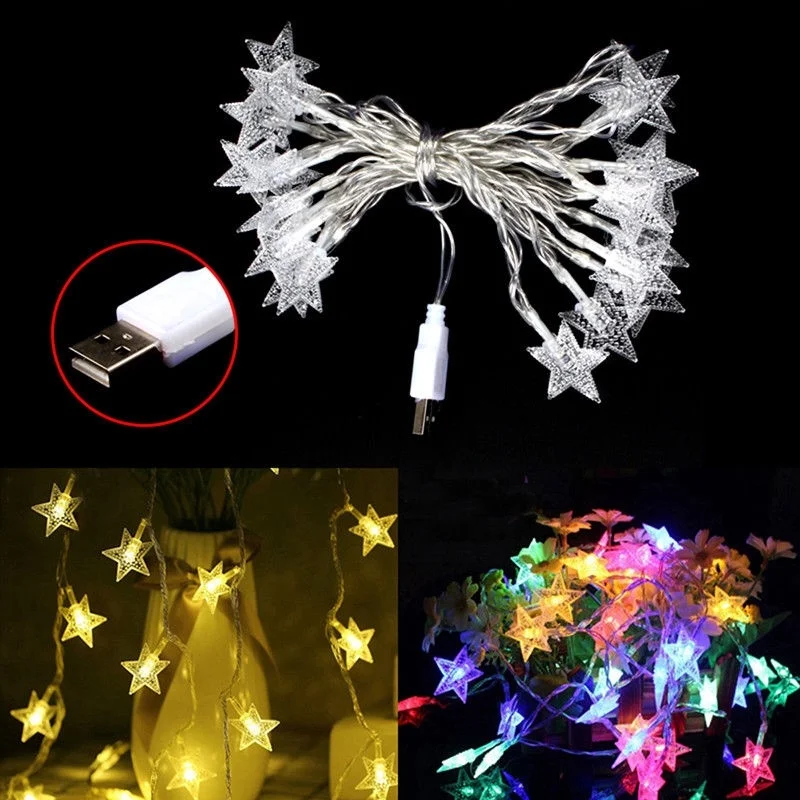 

2.5M3M 20LED Star String Light Twinkle Garland USB Battery Powered Christmas Fairy Lights Holiday Xmas Party Wedding Lamp Decor