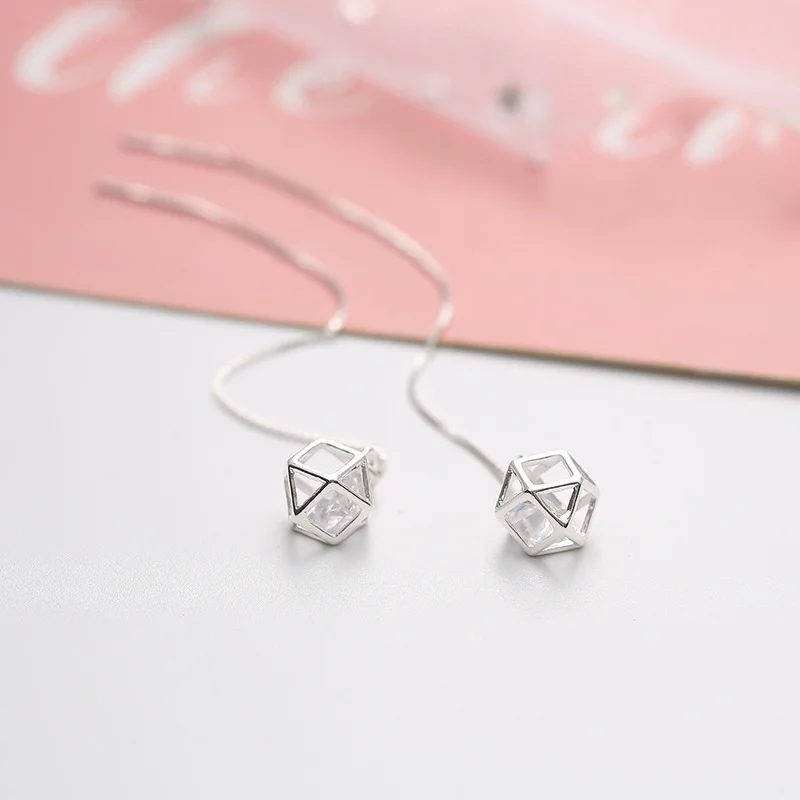 Простой стиль кубик геометрический Кристалл Длинные висячие циркониевые серьги
