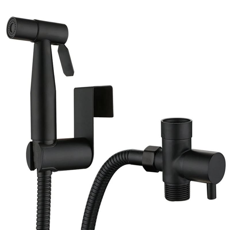 

Black Toilet Bidet Sprayer Kit. Set Hand Hold Stainless Steel Shattaf For Bathroom Personal Cleanse Bidet Faucet