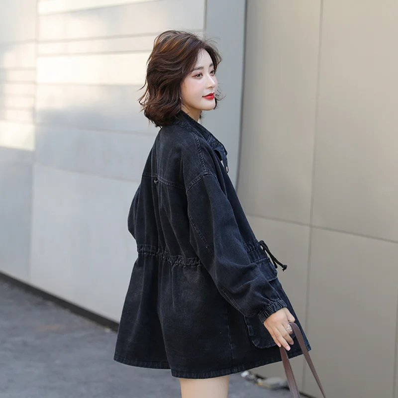 Женская Черная ветровка новинка 2021 осенняя свободная Модная Джинсовая куртка с