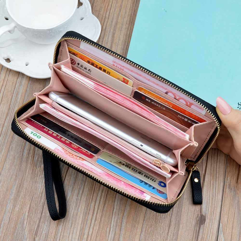 

New Women Long Wallets 2020 Fashion Zipper Coin Purse Large Capacity Litchi Pattern Leaf Wallet Clutch Bag