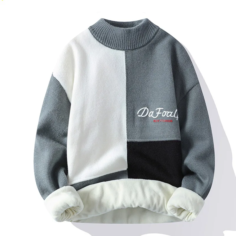 

Осень-зима 2021, свитер с круглым вырезом и длинным рукавом, Мужская водолазка, повседневный Универсальный теплый вязаный свитер с принтом, Мо...