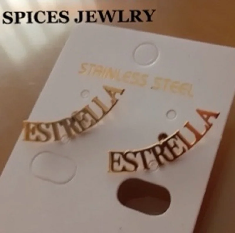 Stainless Steel Custom Name Stud Earrings Personalized Nameplate Handmade Jewelry For Women Girls Custom Earrings Jewelry Bijoux