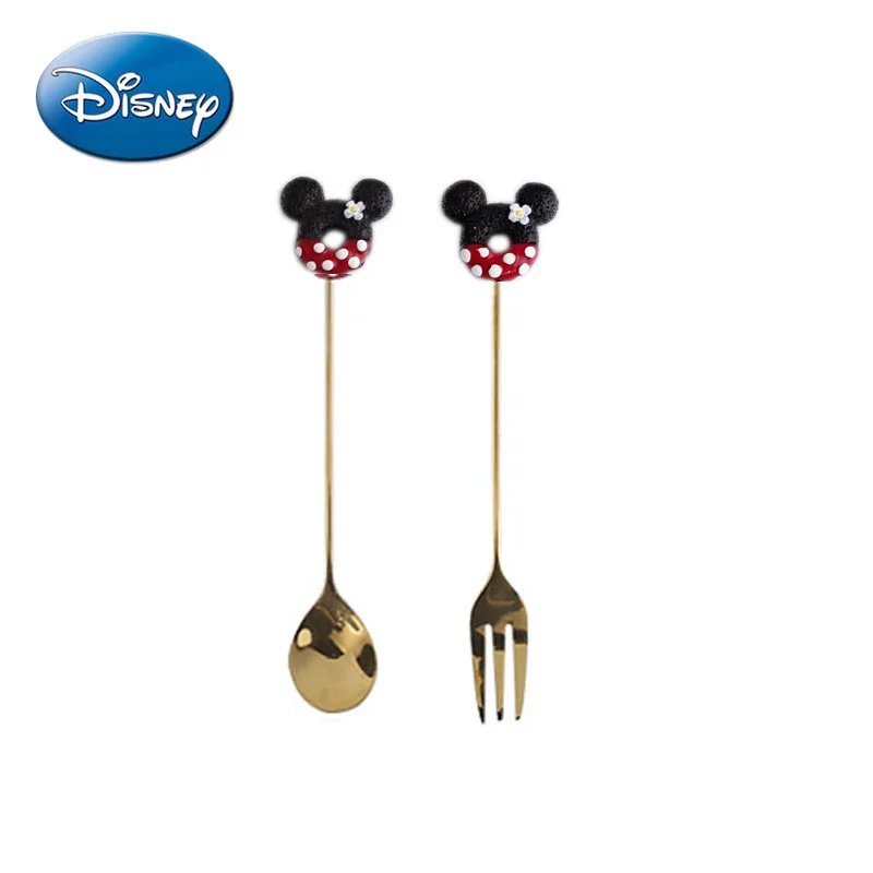 

Disney Mickey Mouse Minnie Cute Fruit Fork Golden Coffee Stirring Spoon Stainless Steel Fork Spoon