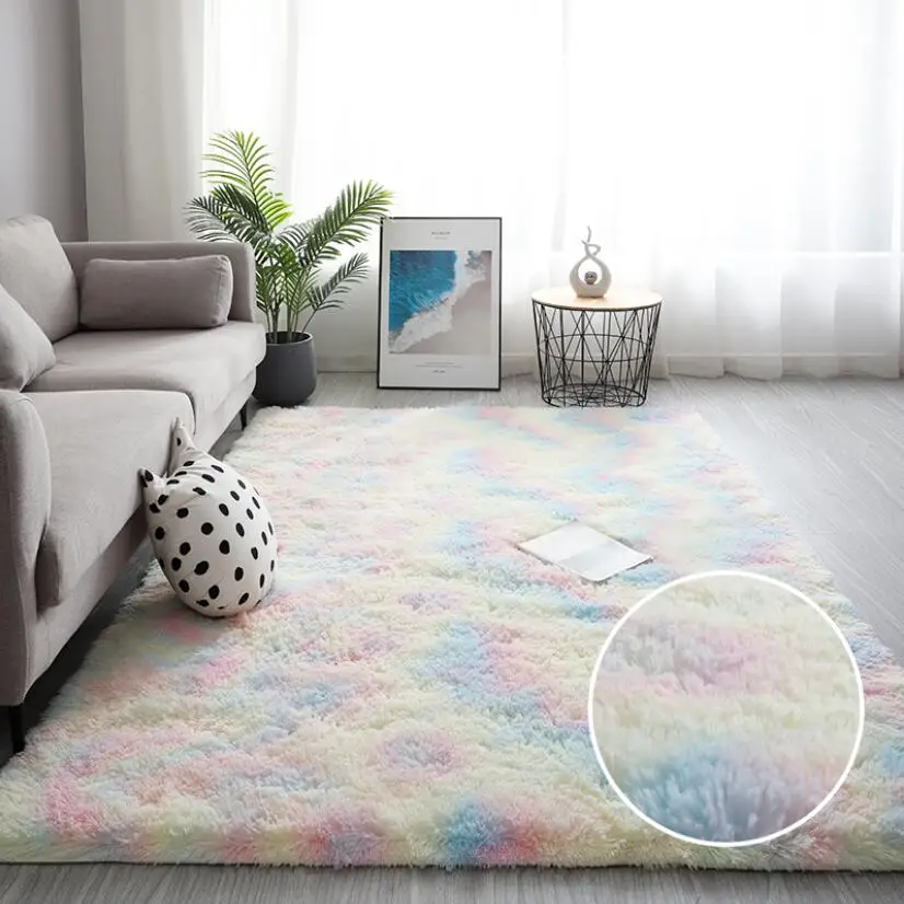 

Радуга Красочные галстук краситель лохматый прикроватный ковер для спальни гостиной современный плюшевый искусственный мех Пушистый напо...