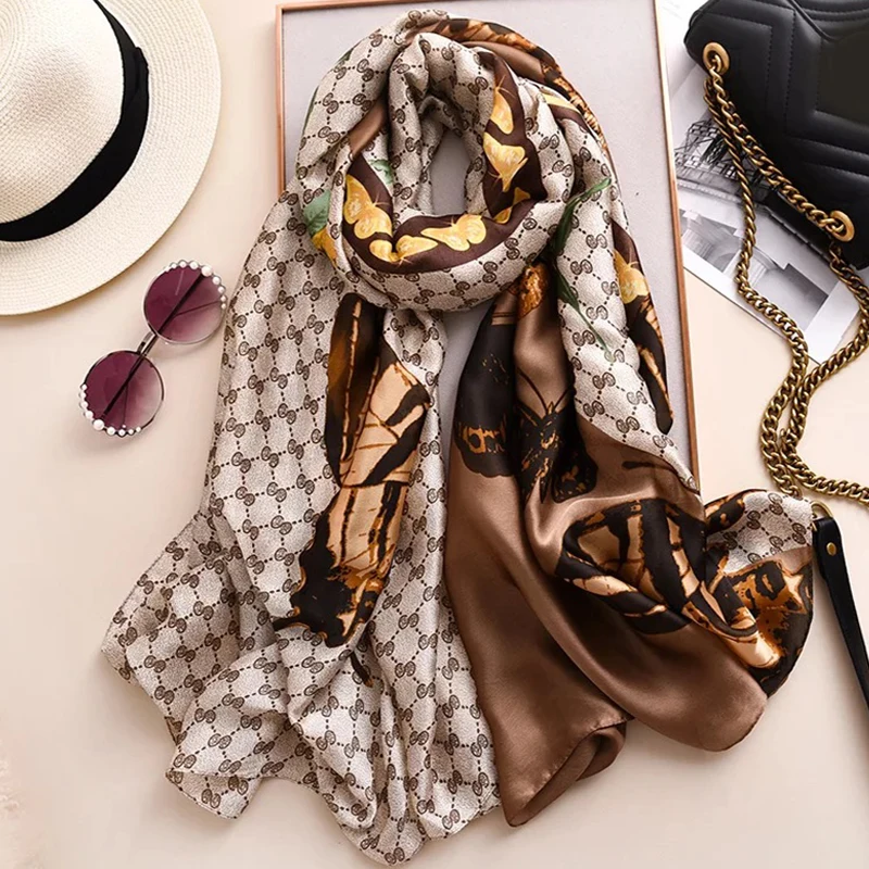 

Brand Designer Silk Scarf High Quality Foulard Bandana Long Lrage Shawls Wrpas Winter Neck Scarves Pashmina Lady Hijab 2020 New