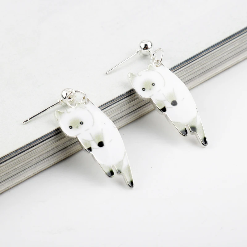 Новые модные милые Мультяшные черные и белые серьги в виде кота женские